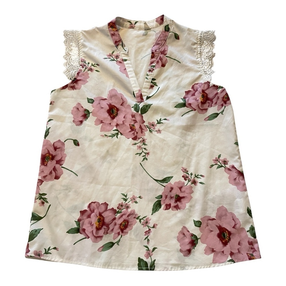 Floral Lace Trim Sleeveless Top